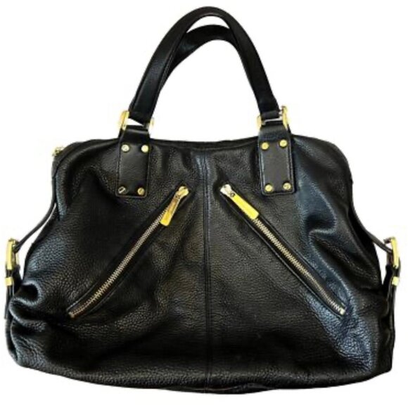 VINTAGE-MICHAEL KORS - Portland Pebble Leather Bag Satchel Handbag in Black/Gold - Picture 1 of 5